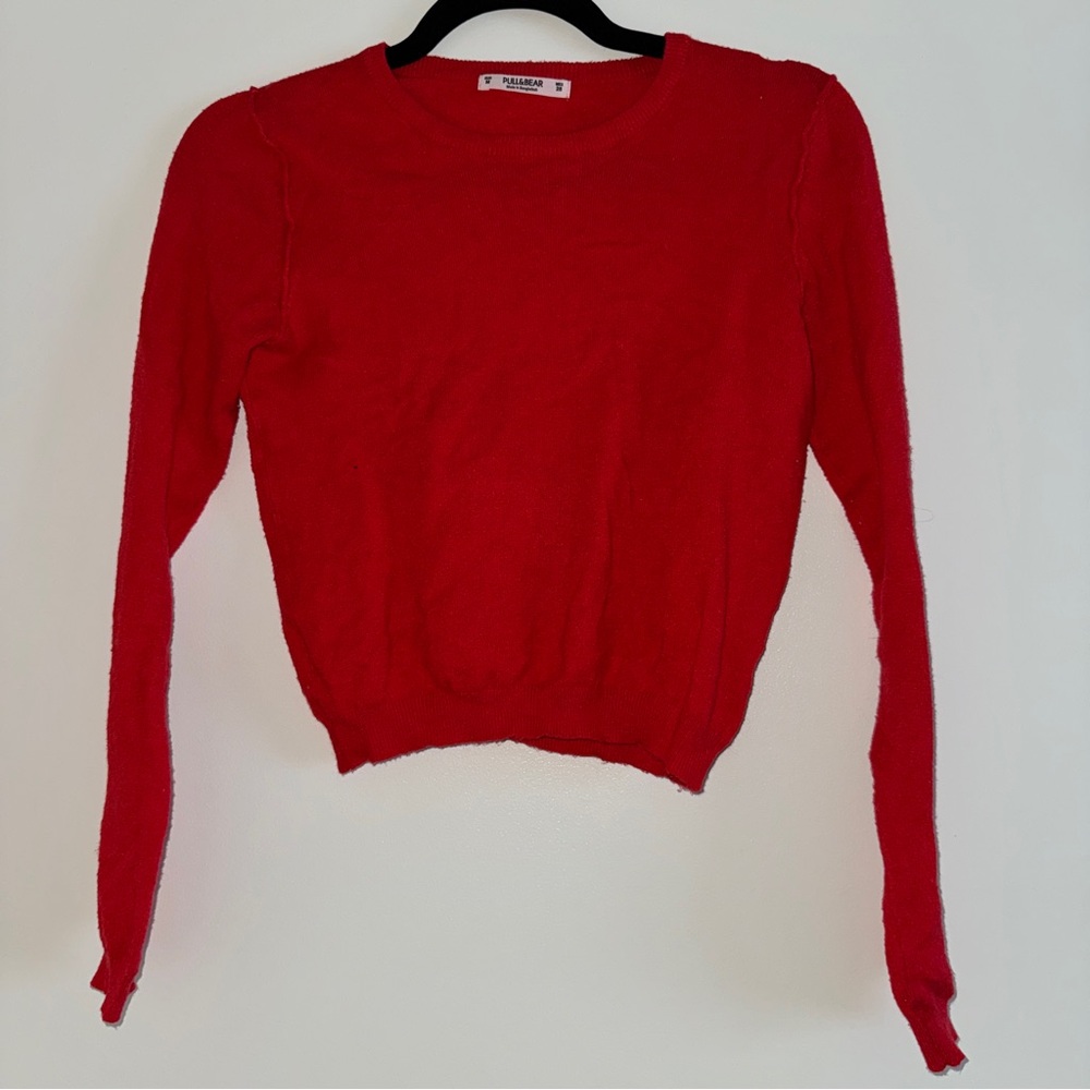 Pull&Bear Red Long Sleeve Cropped Sweater